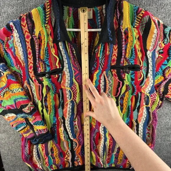 COOGI Australia Women Cardigan Sweater Colorful Knit 3D Large Cotton Pockets